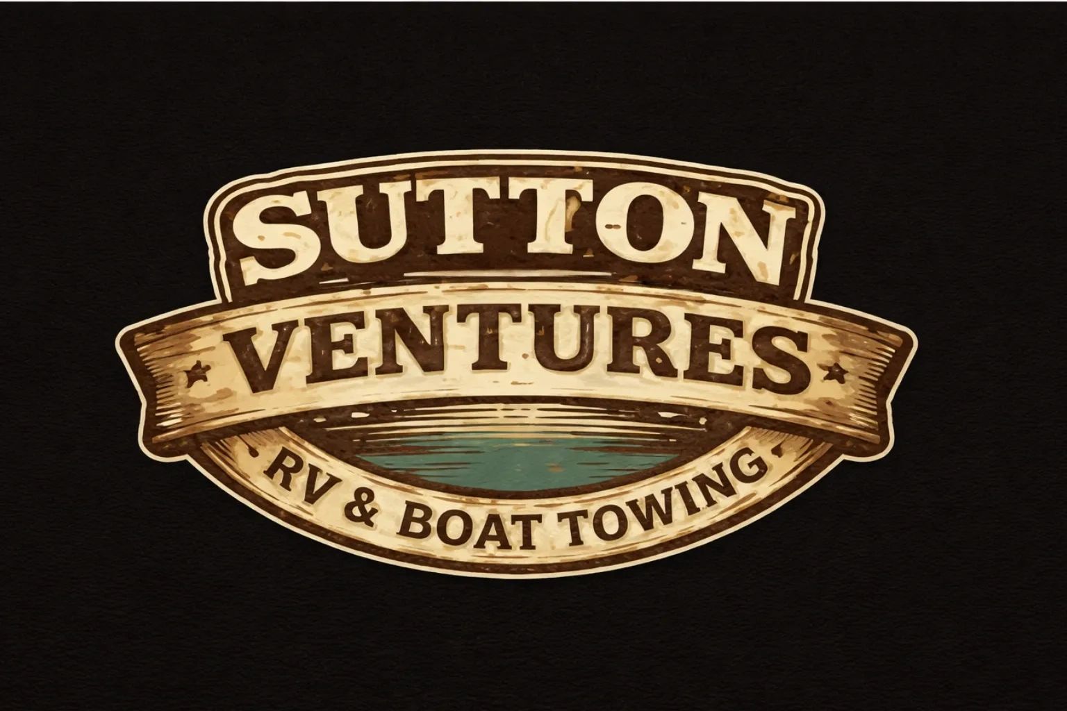 Vintage-style logo for Sutton Ventures RV & Boat Towing.