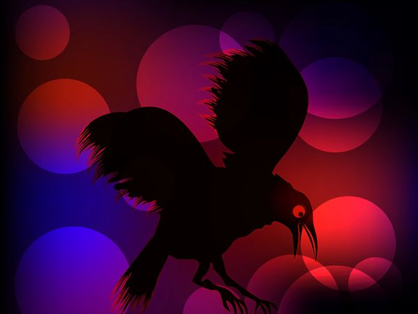 Excited raven swooping to grab something