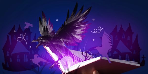 Ravens flying out of a magic book