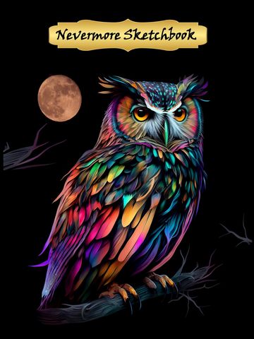 Colorful owl in front of full moon