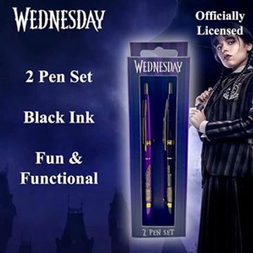 Officially licensed Wednesday 2-pen set with black ink, fun and functional.