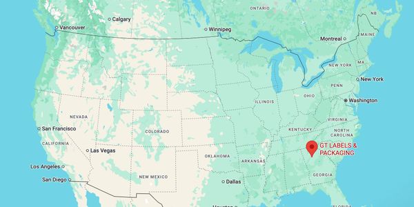 Map of the United States highlighting GT Labels &amp; Packaging location in North Carolina.