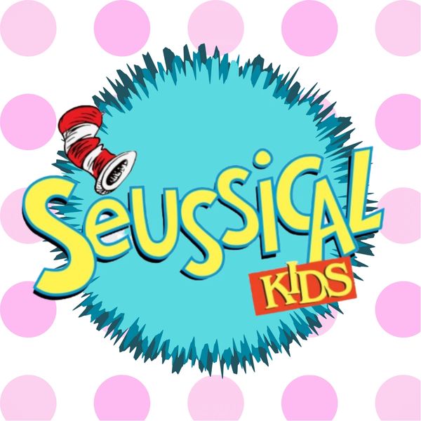 Colorful logo for Seussical Kids with iconic red and white striped hat.