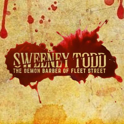 Blood-spattered title of Sweeney Todd, the Demon Barber of Fleet Street.