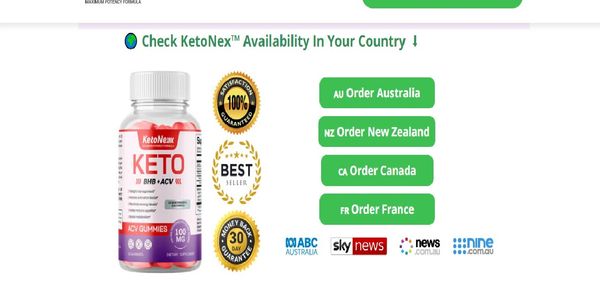 KetoNex keto supplement bottle with order options for Australia, New Zealand, Canada, and France.