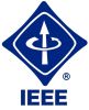 IEEE logo with blue diamond and circular design.