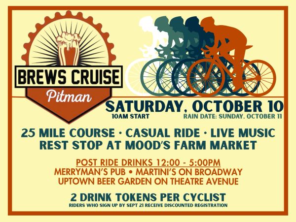 Brews Cruise Pitman bike ride with beer and live music on October 10.