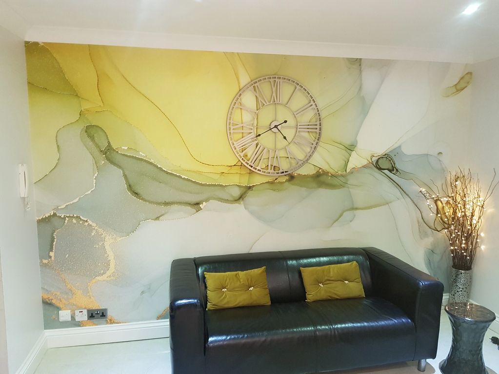 Grey and Mustard Watercolour Mural from Wallsauce
