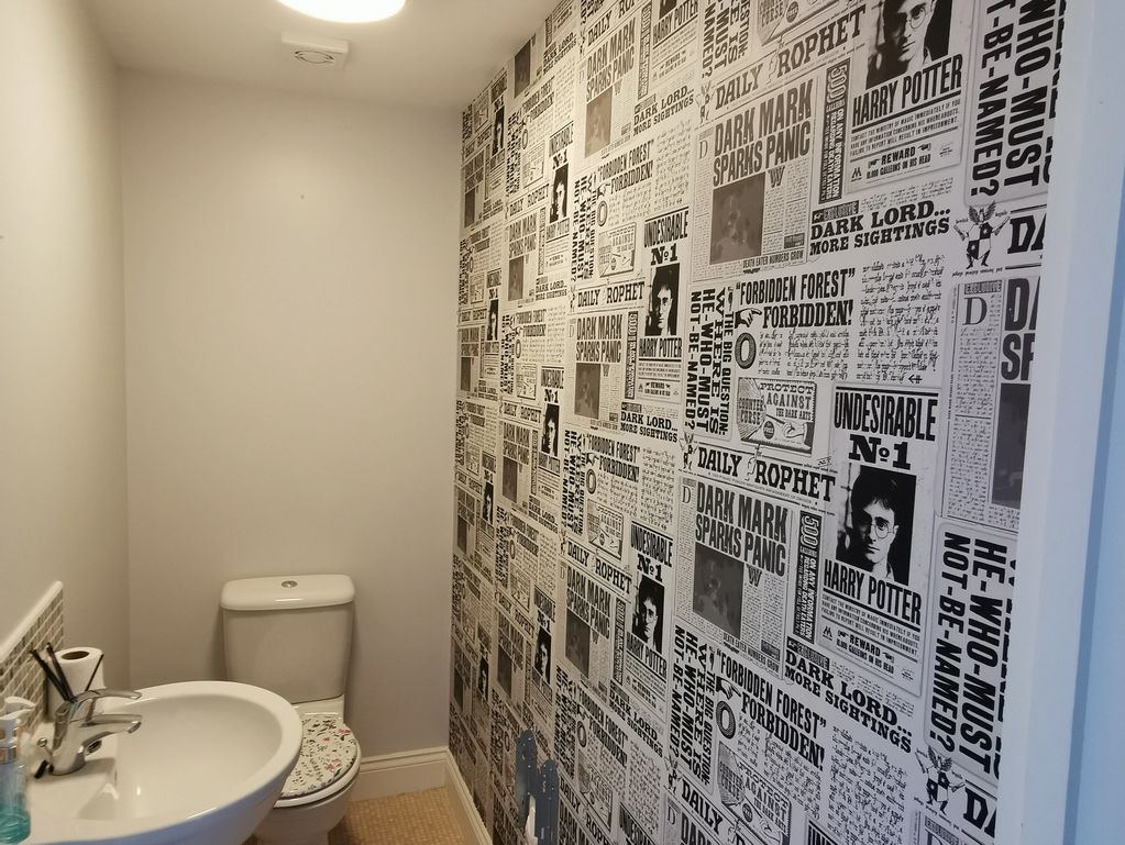 Harry Potter 'The Daily Prophet' wallpaper to downstairs toilet