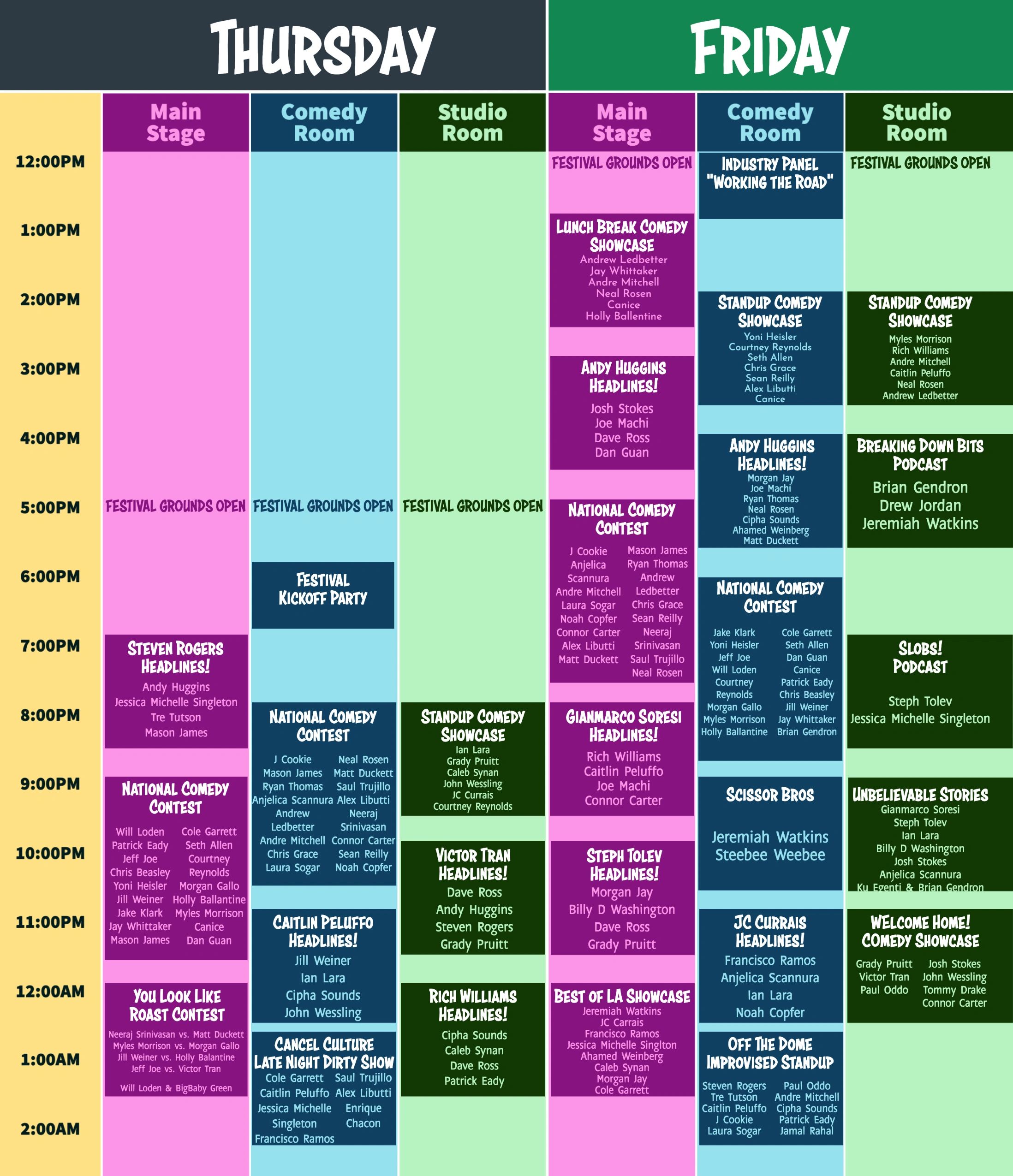 Comedy Festival Schedule