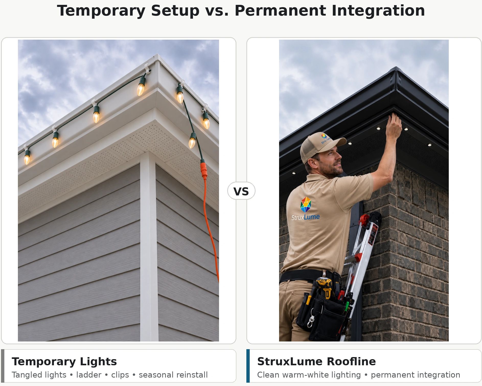 Permanent outdoor lights installed on a Huntsville AL home by StruxLume