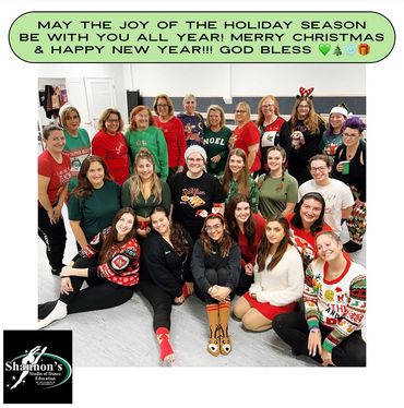 Group photo of cheerful people celebrating Christmas together.