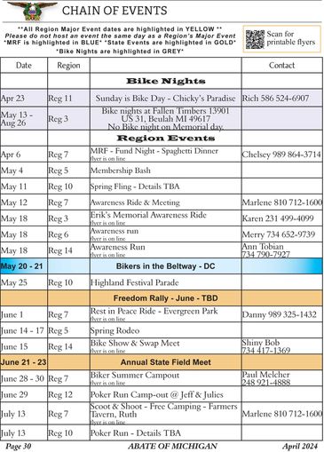 Chain of Events Calendar | ABATE of Michigan