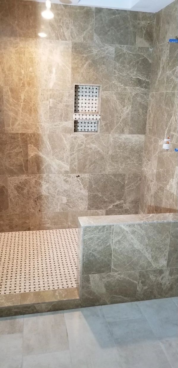 Tile shower with half wall