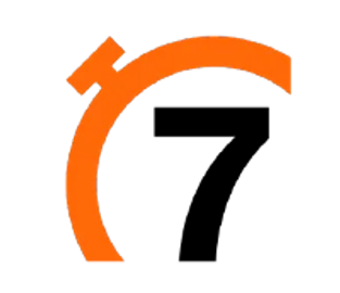 An abstract orange curved shape with a small rectangular block on a black background.