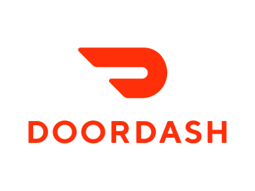 DoorDash logo with red icon and text on black background.