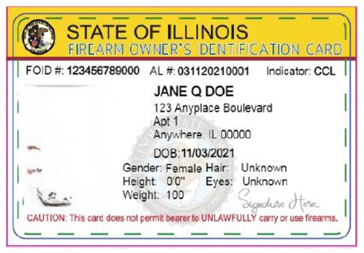 Illinois Firearm Owner's Identification Card with personal details and restrictions.