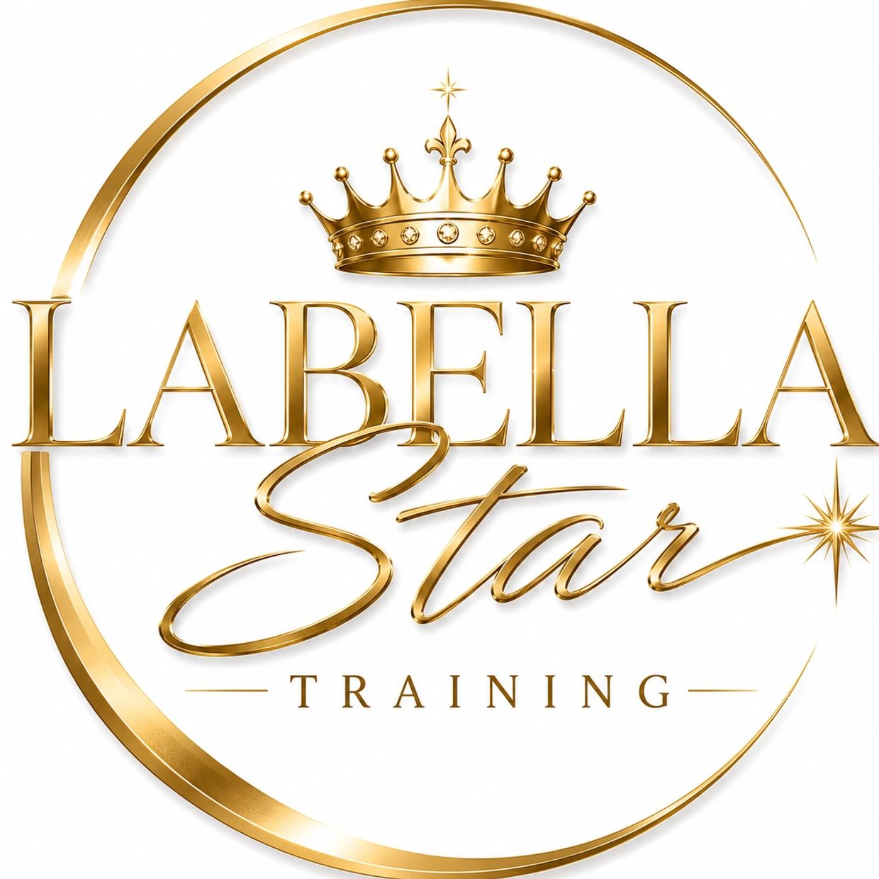 Elegant golden logo of Labella Star Training with a crown and star.