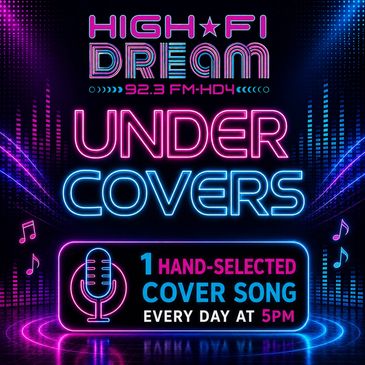 Neon poster for High-Fi Dream radio covers.