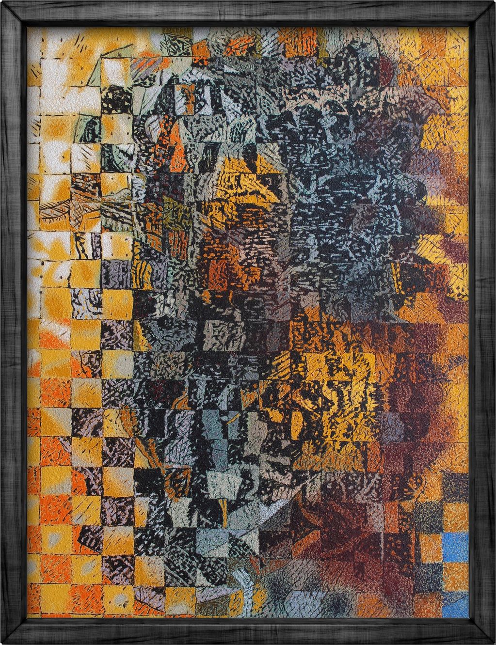 “Shadow Circuit”, oil and sand on canvas, 40 x 30 inches (42 x 32 inches framed), 2024.