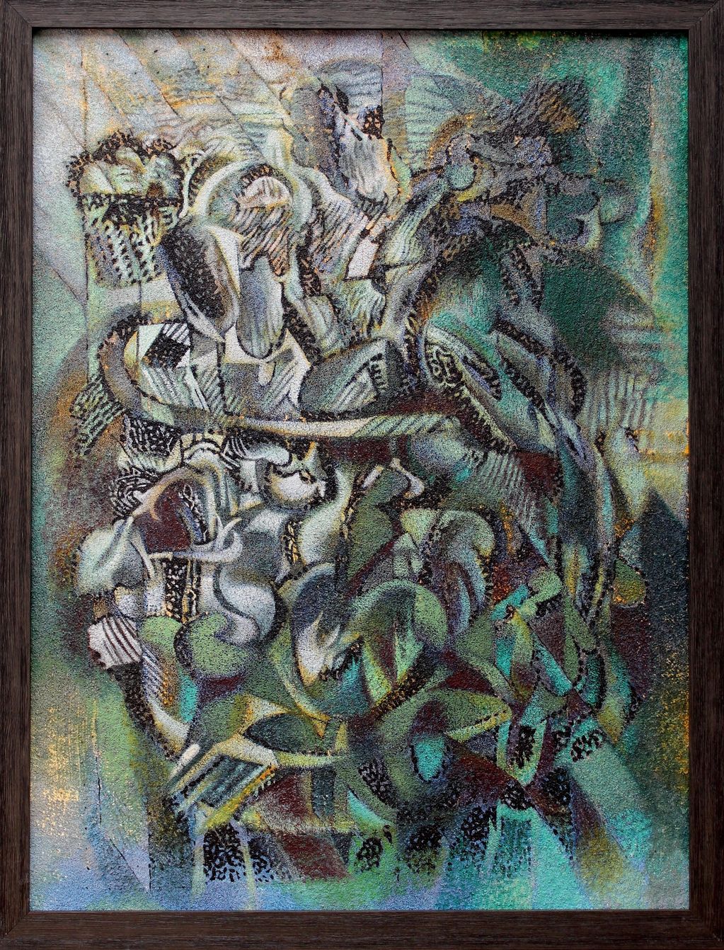 “Night Shade”, oil and sand on canvas, 40 x 30 inches (42 x 32 inches framed), 2024-5.