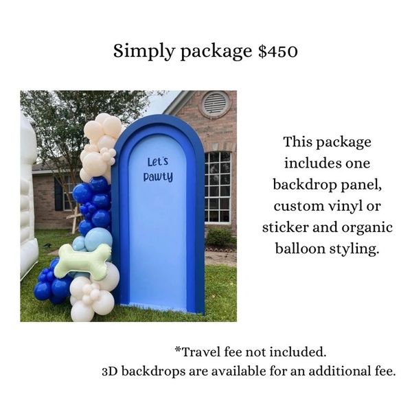 Blue themed party backdrop with balloons and a 'Let's Pawty' sign.