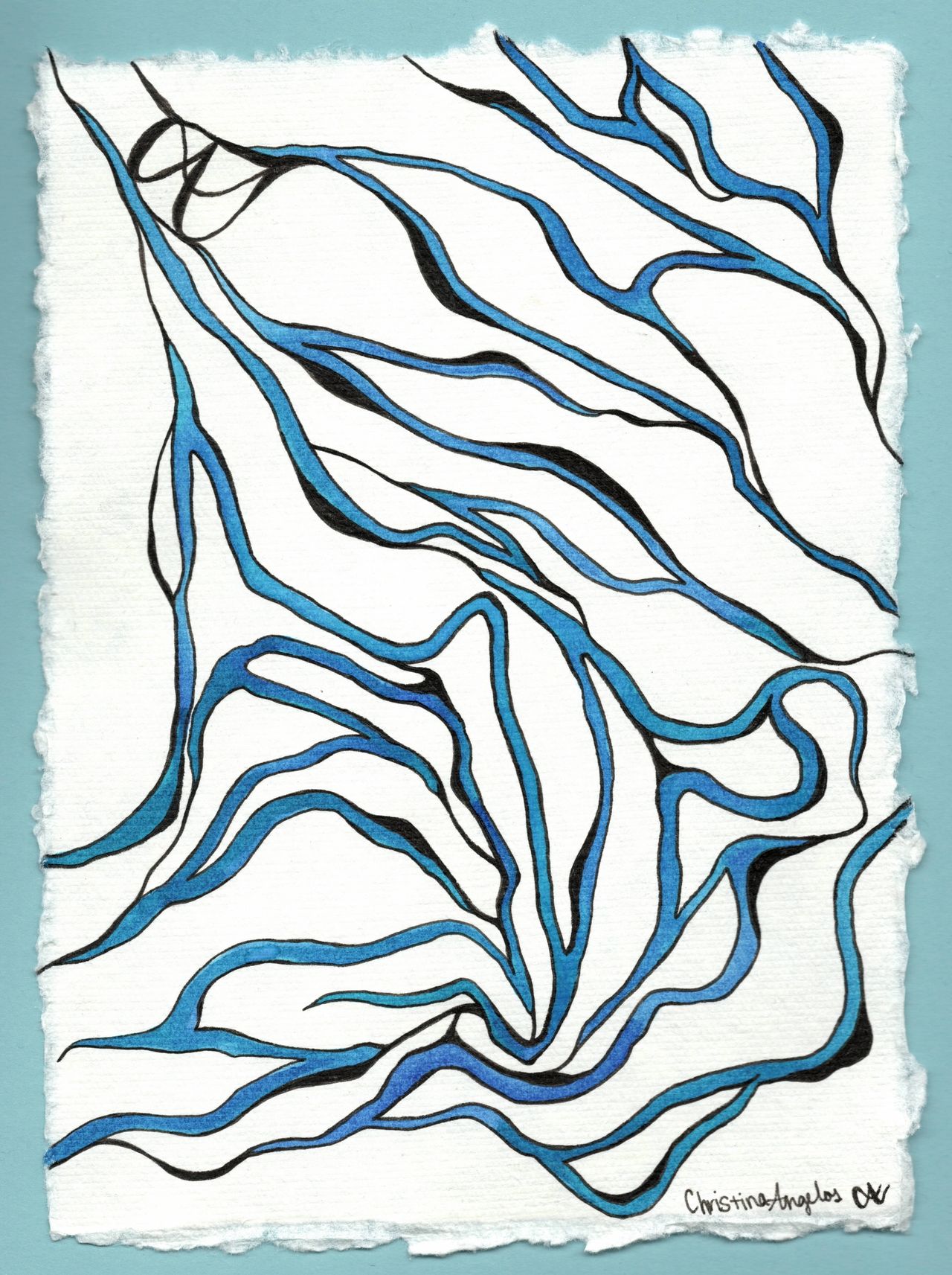 Blue abstract watercolor painting 