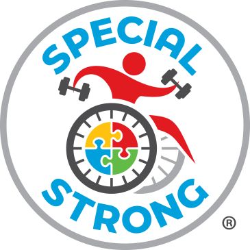 Logo with a figure in a wheelchair holding dumbbells and the text 'Special Strong'.