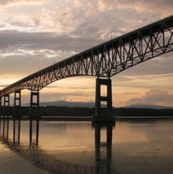 Sunrise over the Rhinecliff Bridge, a Hudson Valley landmark near Danny's Towing in Kingston, NY.