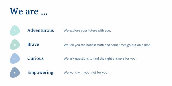 Company values: Adventurous, Brave, Curious, Empowering.