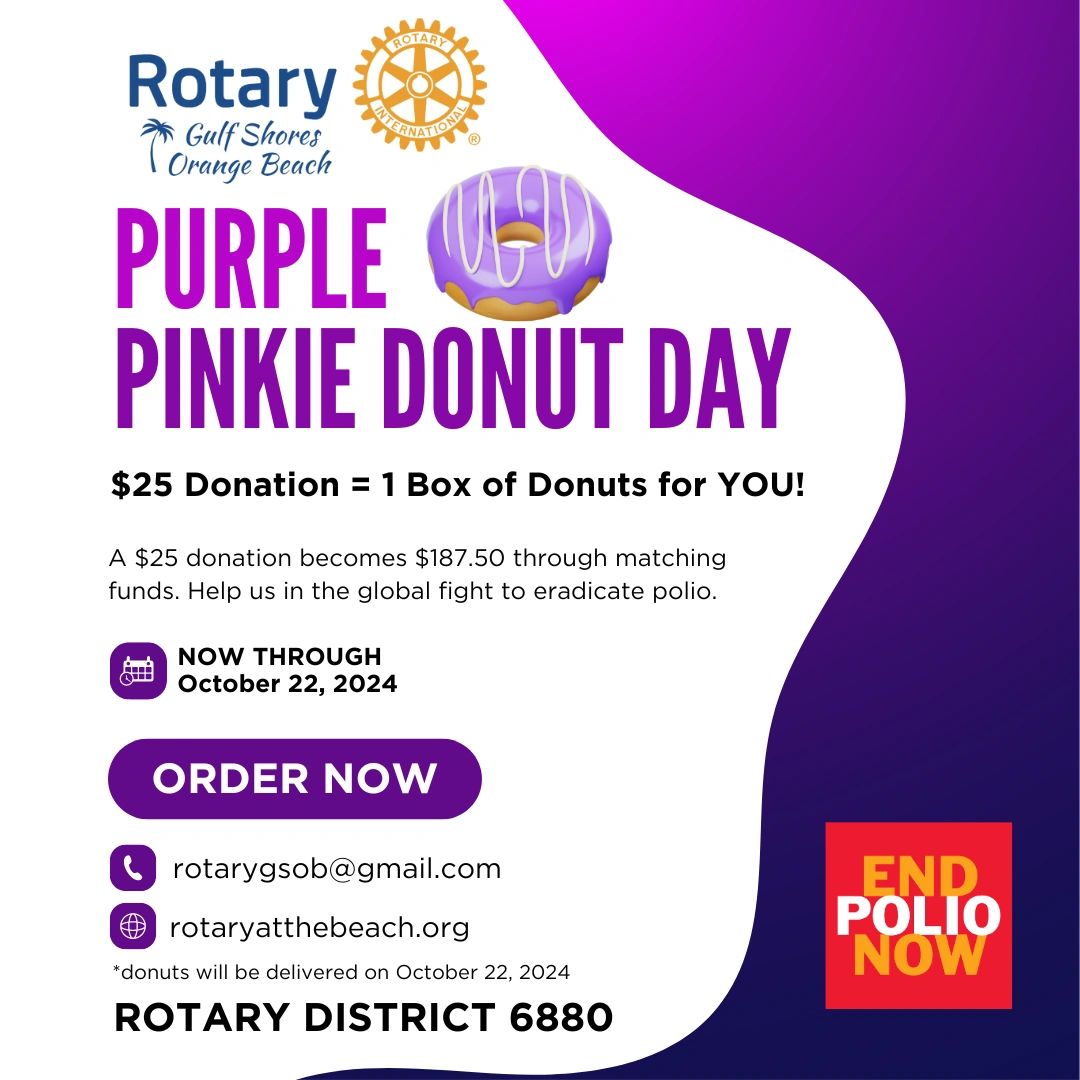 Purple Pinkie Donut Day fundraiser by Rotary District 6880, helping end polio.