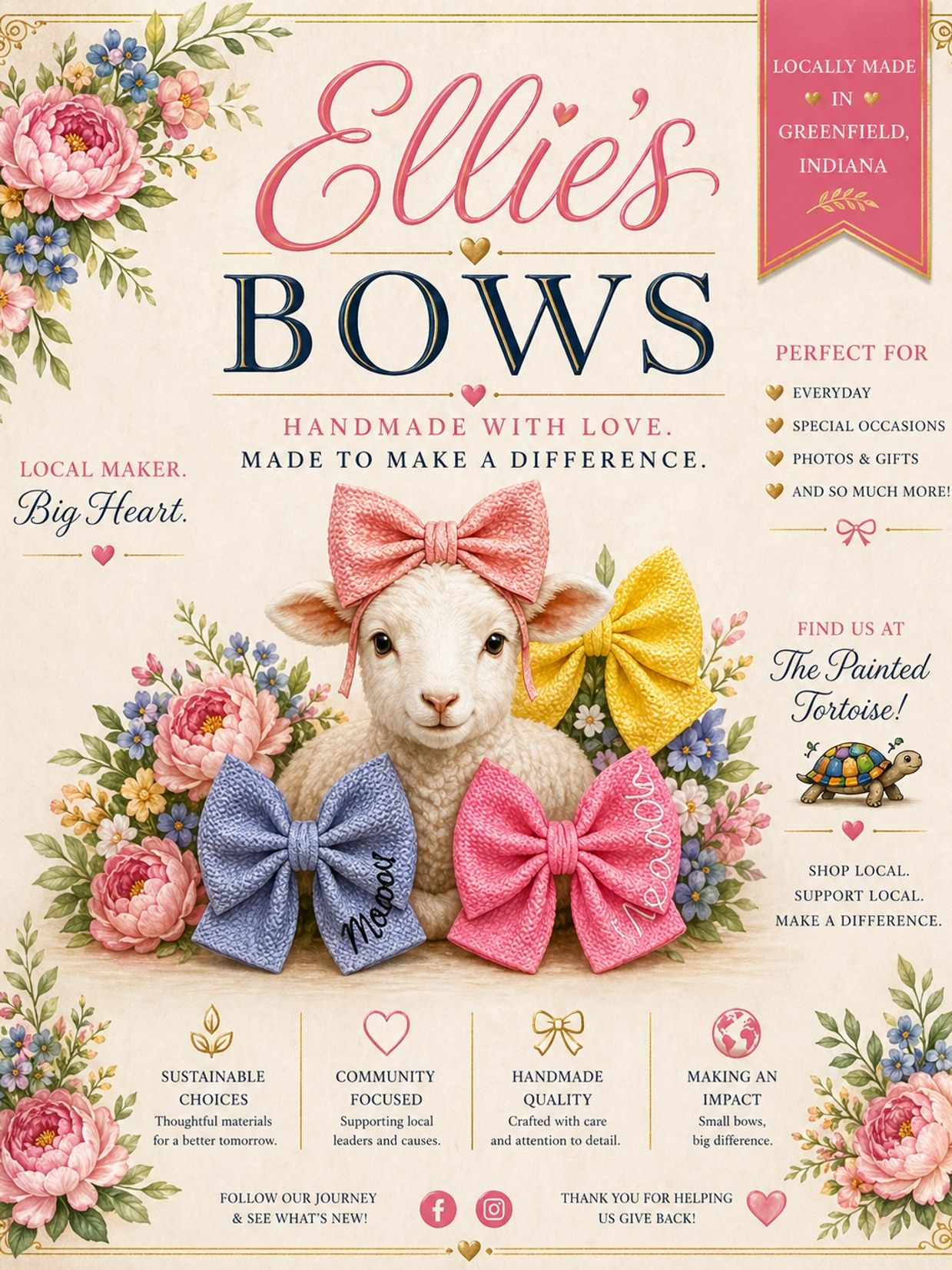 Ellie's Bows: Handmade bows with love, supporting local community and sustainability.
