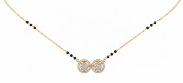 Gold and black beaded necklace with double circle pendant.