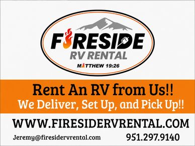 Fireside RV Rental advertisement with contact info and delivery service.