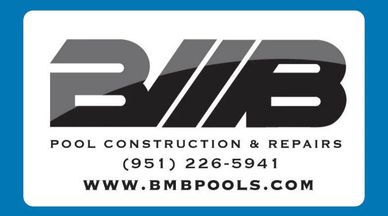 Logo for BMB Pool Construction &amp; Repairs with contact info.