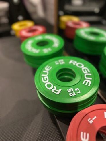 Rogue change plates in the home gym