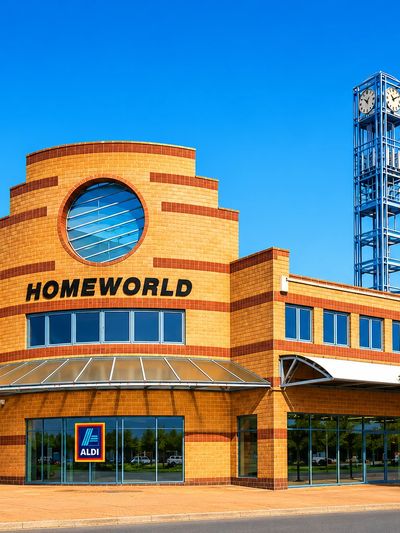 Exterior of Homeworld building with Aldi store.