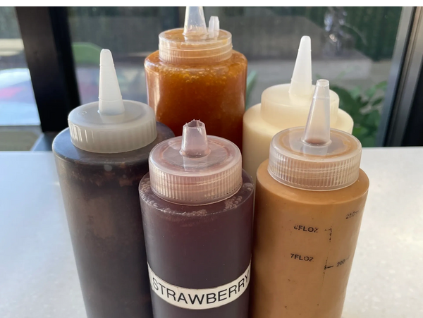 Just some of our sauces such as caramel, peanut butter, and white chocolate sauce. 