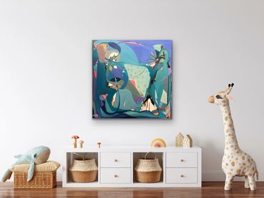 Original biomorphic abstract shown in a designer room