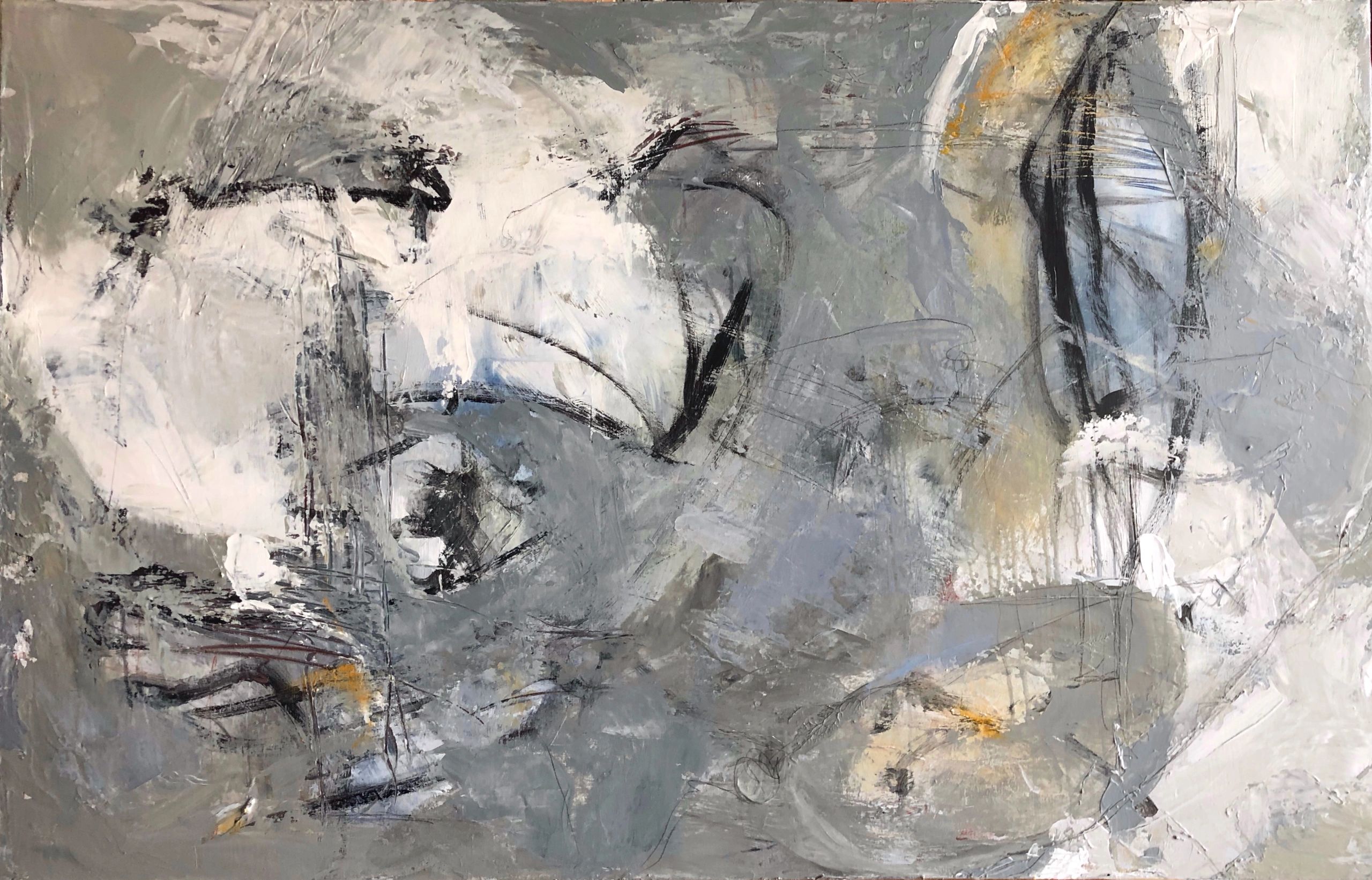 Original abstract artwork in neutral colors, primarily grey