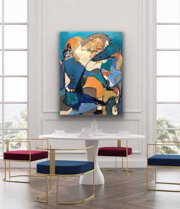 Original biomorphic abstract shown in a designer room
