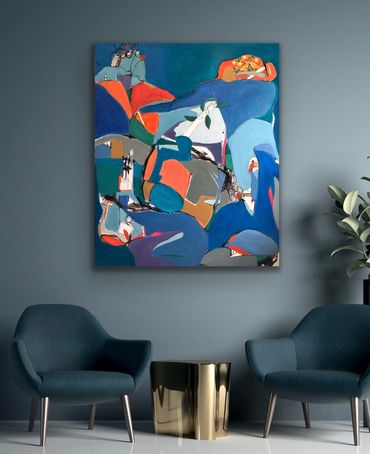 Original biomorphic abstract shown in a designer room