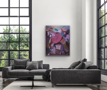 Original biomorphic abstract shown in a designer room