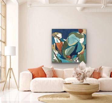 Original biomorphic abstract shown in a designer room
