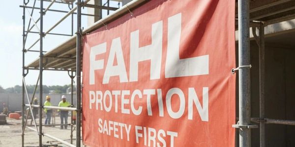 Safety sign at a construction site.