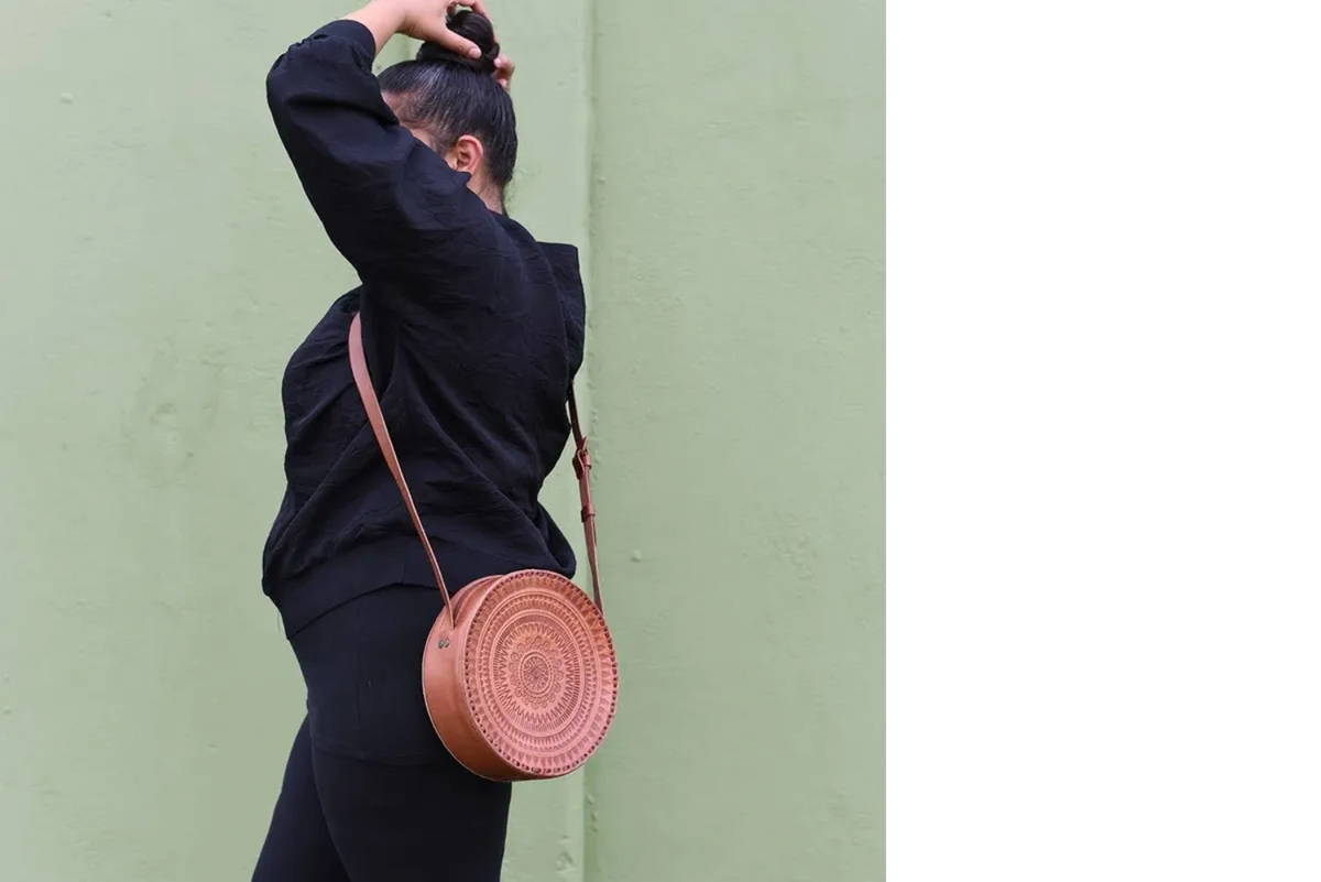 Embossed Circle Crossbody Brown