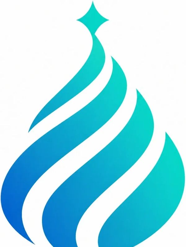 Blue and teal flame-shaped abstract logo with smooth curves and a diamond top.