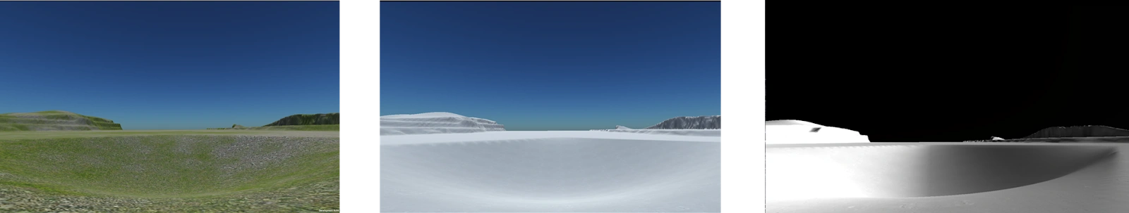 Three rendered planetary atmospheres