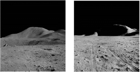 Deep shadows over lunar terrain