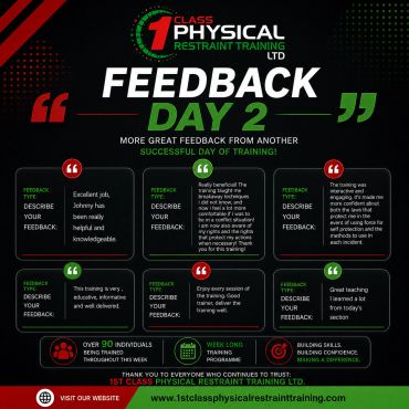 Day 2 feedback for 1st Class Physical Restraint Training sessions.